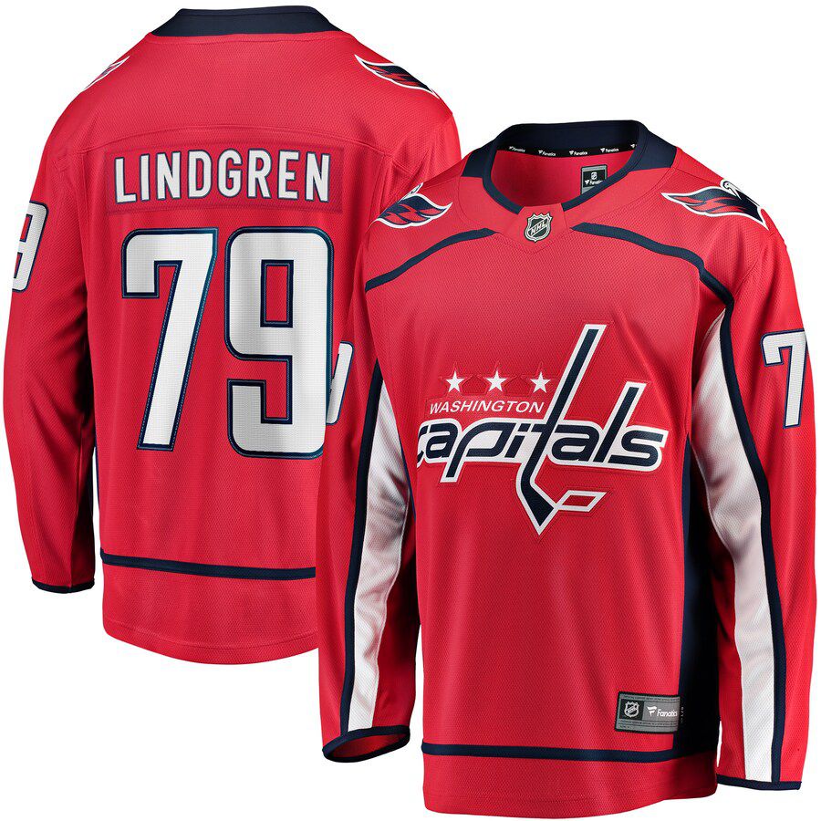 Men Washington Capitals 79 Charlie Lindgren Fanatics Branded Red Home Breakaway Player NHL Jersey